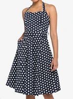 Navy Polka Dot Retro Halter Dress