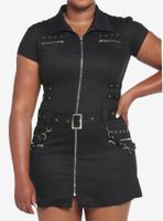Black Grommets & Straps Zip-Up Dress Plus