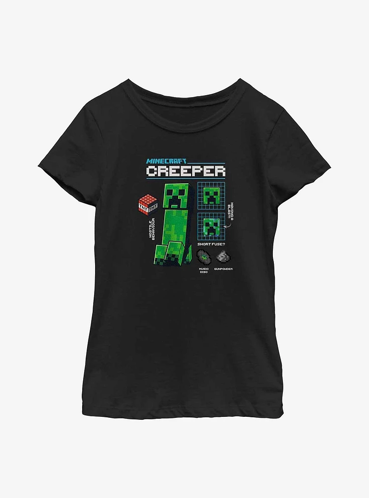Minecraft Creeper Graph Mode Youth Girls T-Shirt