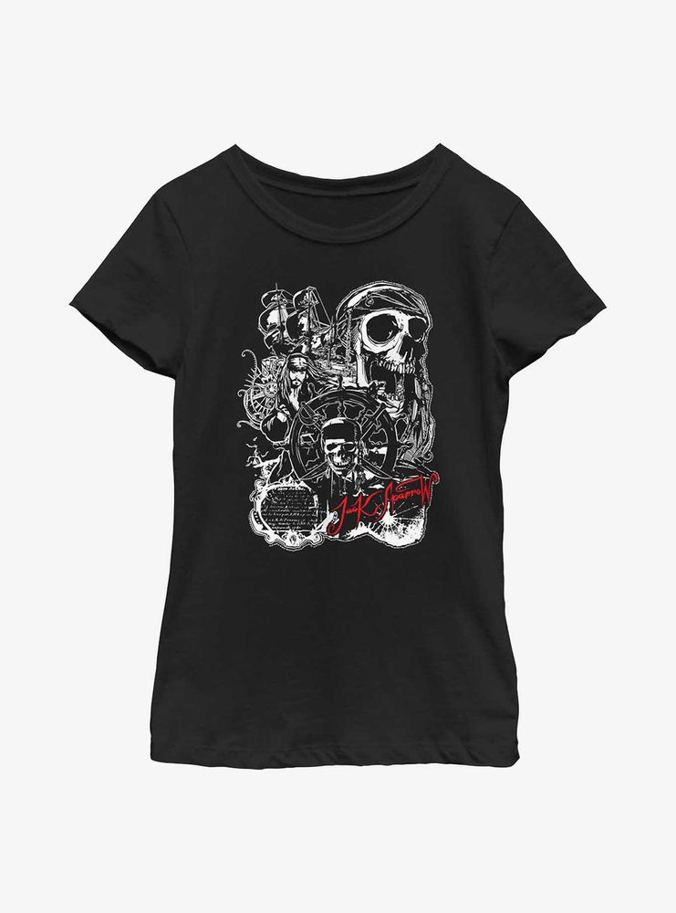 Disney Pirates Of The Caribbean Jack Sparrow Collage Youth Girls T-Shirt