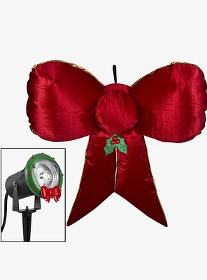 Airblown Mixed Media Hanging Velvet Bow Red, Gold, With External Spotlight