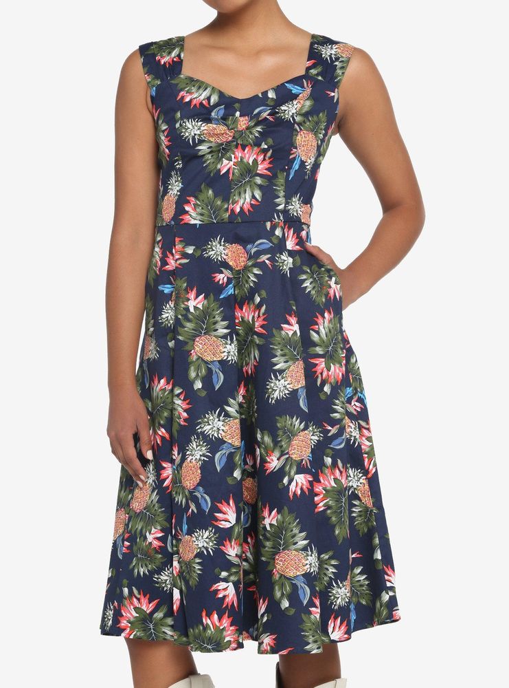 Navy Tropical Retro Dress