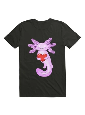 Kawaii Purple Axolotl Holding A Red Heart T-Shirt
