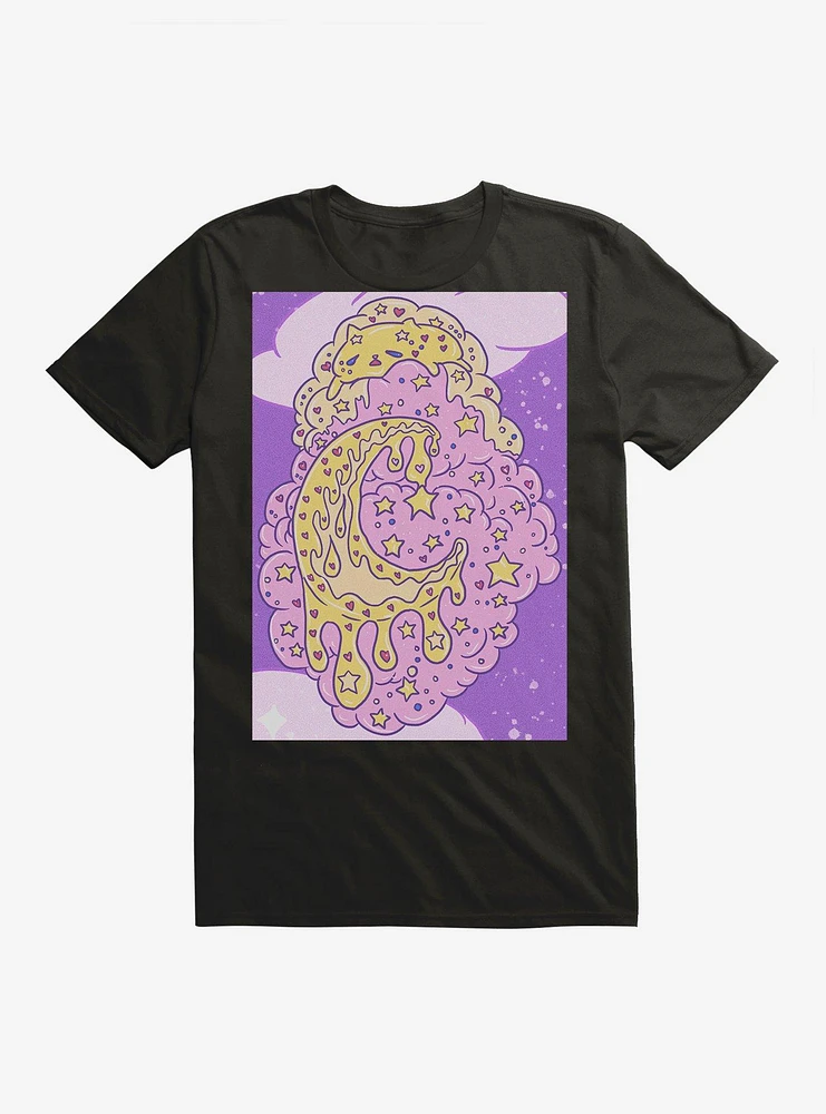 Kawaii Custard Cat Melting On A Cloud Purple Sky T-Shirt