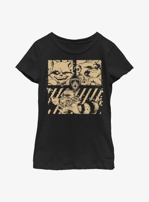 Marvel Guardians Of The Galaxy Rocket Raccoon Action Panels Youth Girls T-Shirt
