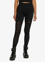 Black Shredded Mesh Inset Leggings