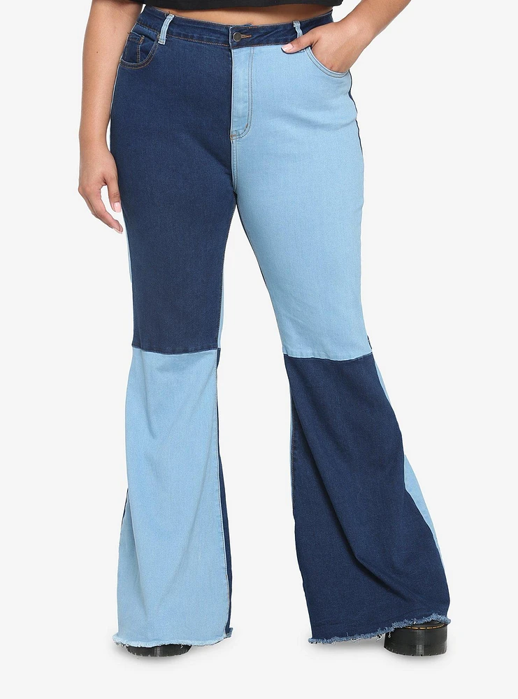 Indigo Patchwork Flare Pants Plus