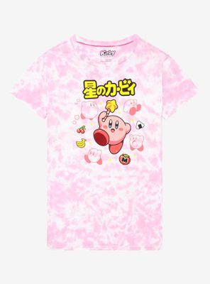 Kirby Star Wand Snacks Pink Tie-Dye Boyfriend Fit Girls T-Shirt
