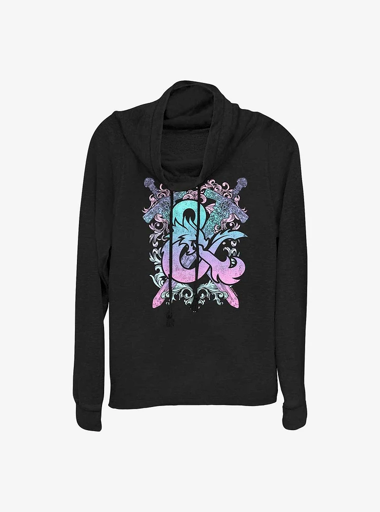 Dungeons and Dragons Pastel Logo Cowl Neck Long-Sleeve Top