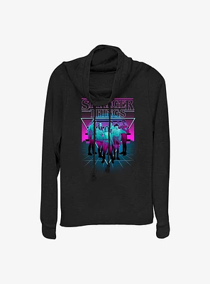 Stranger Things Neon Group Cowl Neck Long-Sleeve Top