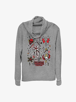 Stranger Things Hellfire Doodles Cowl Neck Long-Sleeve Top