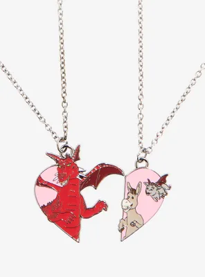 Shrek Dragon & Donkey Heart Best Friend Necklace Set