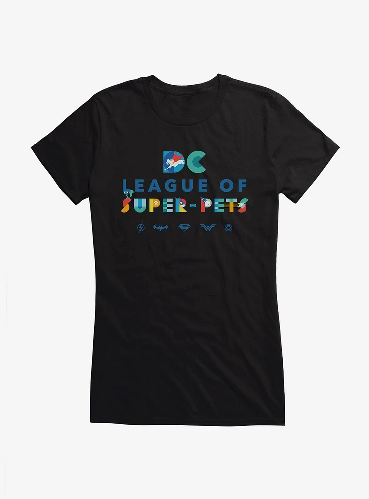 DC League of Super-Pets Character Font Girls T-Shirt