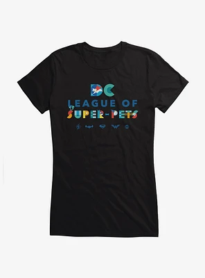 DC League of Super-Pets Character Font Girls T-Shirt