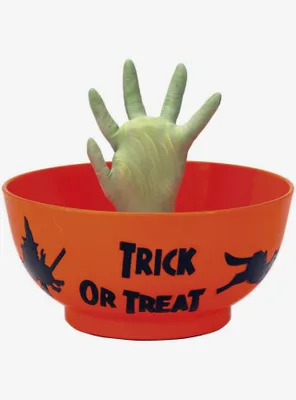 Animated Candy Bowl Witch Hand Orange Decor