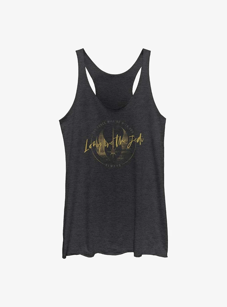 Star Wars Obi-Wan Long Live Jedi Crest Girls Raw Edge Tank