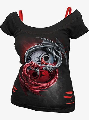 Infinity Dragons 2 1 Ripped Red Black T-Shirt