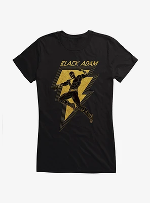DC Comics Black Adam Gold Silhouette Bolt Girls T-Shirt