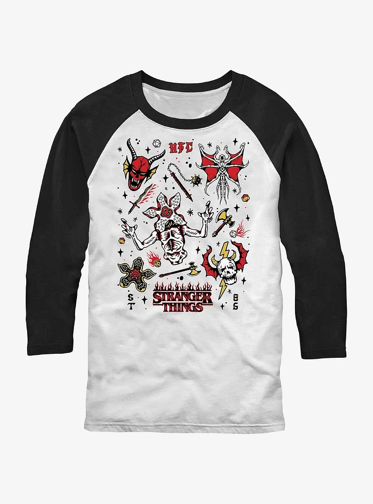 Stranger Things Hellfire Club Doodles Raglan T-Shirt