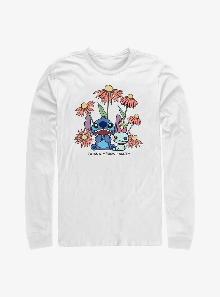 Disney Lilo & Stitch Chibi Floral Ohana Means Family Long-Sleeve T-Shirt