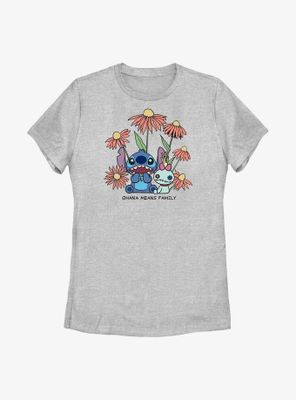 Disney Lilo & Stitch Chibi Floral Ohana Means Family Womens T-Shirt