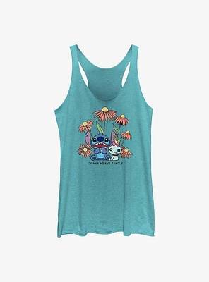 Disney Lilo & Stitch Chibi Floral Ohana Means Family Womens Tank Top