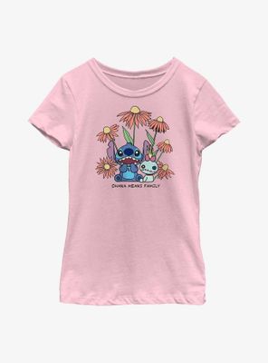 Disney Lilo & Stitch Chibi Floral Ohana Means Family Youth Girls T-Shirt