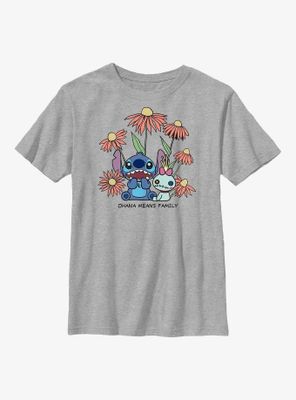 Disney Lilo & Stitch Chibi Floral Ohana Means Family Youth T-Shirt