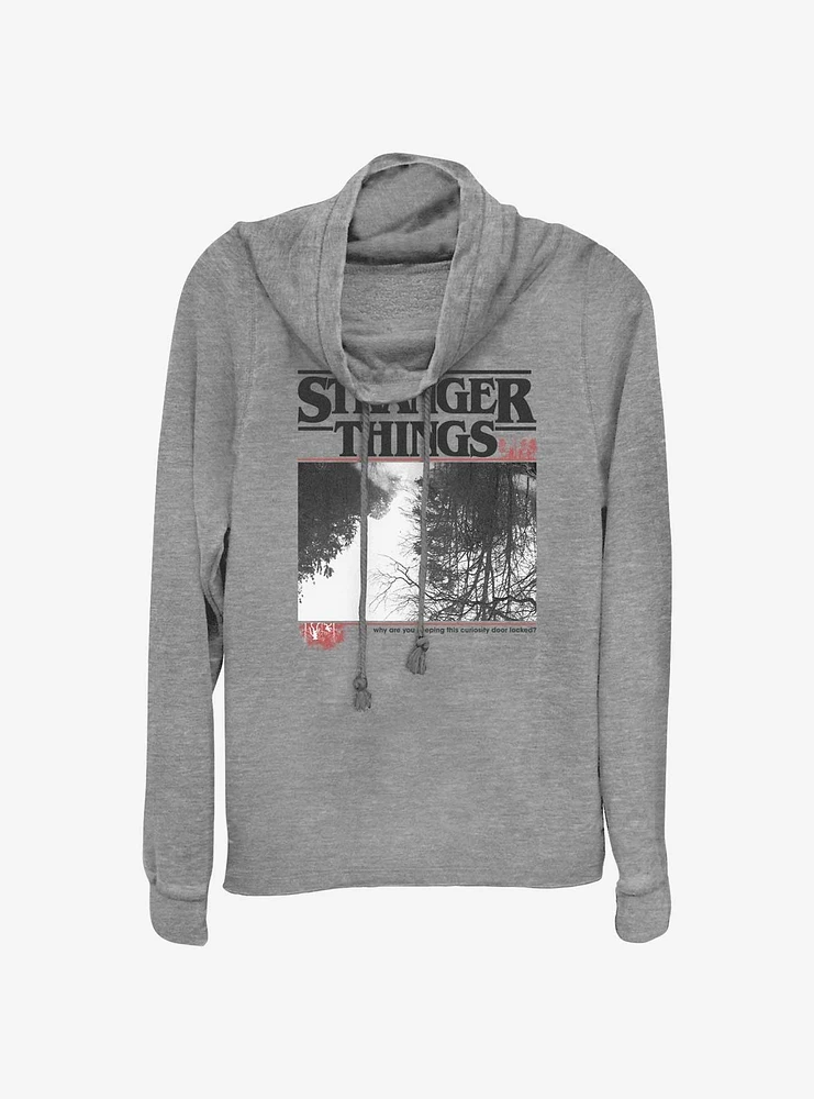 Stranger Things Forest Photo Logo Cowl Neck Long-Sleeve Top