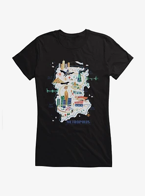 DC League of Super-Pets Metropolis Map Story Book Girls T-Shirt