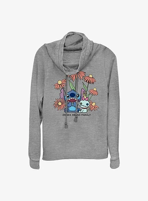 Disney Lilo & Stitch Chibi Floral Cowl Neck Long-Sleeve Top