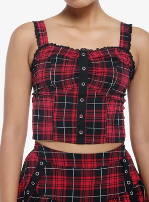 Red Plaid Grommet Ruffle Girls Tank Top