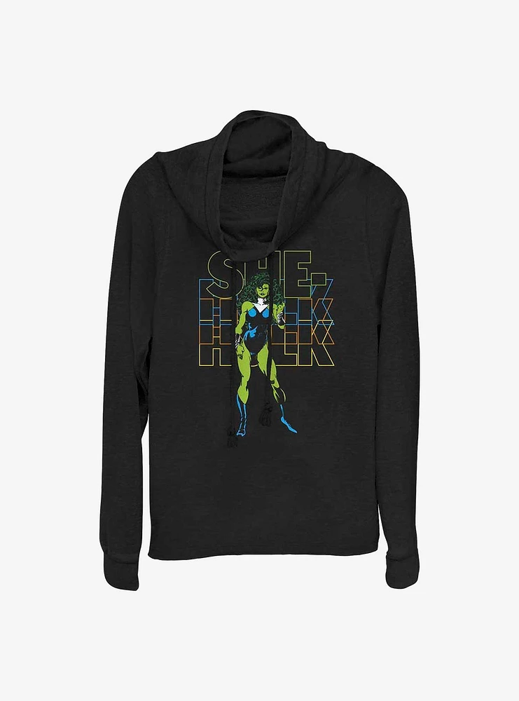 Marvel She Hulk Stacked Block Logo Cowl Neck Long-Sleeve Girls Top