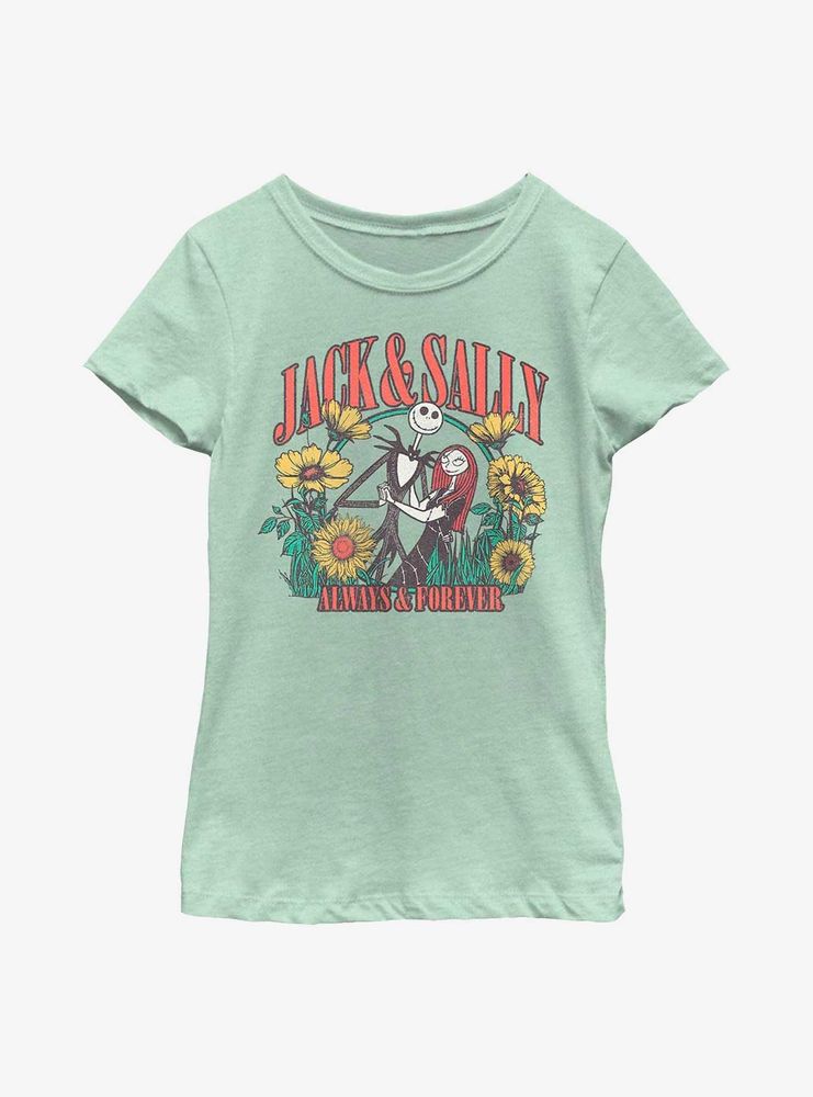 Disney The Nightmare Before Christmas Jack And Sally Floral Youth Girls T-Shirt