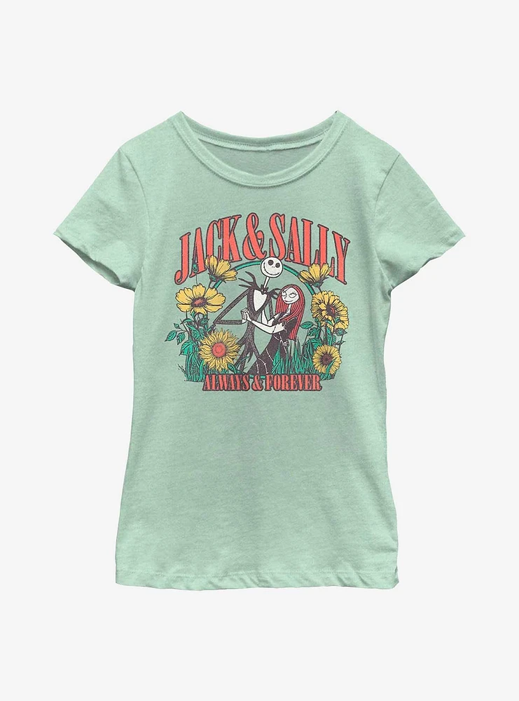 Disney The Nightmare Before Christmas Jack And Sally Floral Youth Girls T-Shirt