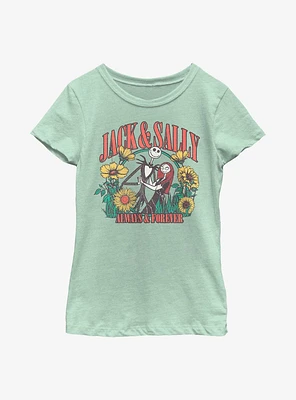 Disney The Nightmare Before Christmas Jack And Sally Floral Youth Girls T-Shirt
