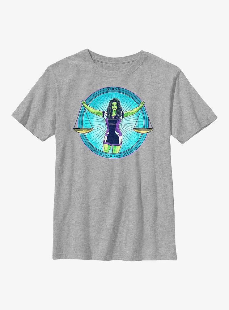 Marvel She-Hulk Superhuman Law Division Badge Youth T-Shirt