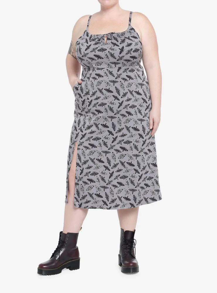 Moths Allover Print Midi Dress Plus Size