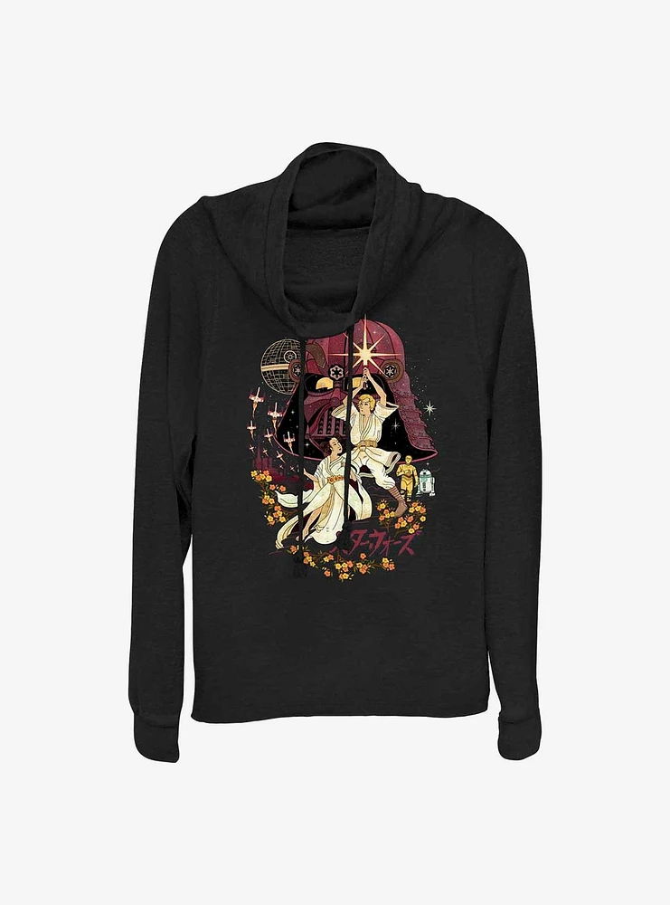 Star Wars Japanese Painting Style Luke and Leia Cowl Neck Long-Sleeve Top