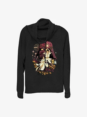 Star Wars Japanese Painting Style Luke and Leia Cowl Neck Long-Sleeve Top