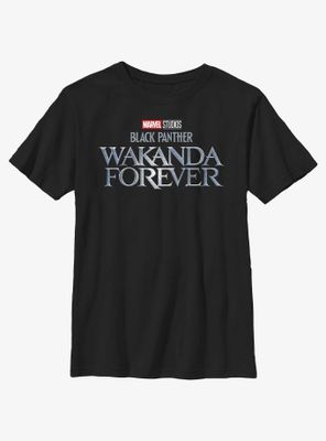 Marvel Black Panther Wakanda Forever Metal Logo Youth T-Shirt