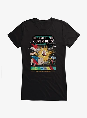 DC League of Super-Pets We Stick Together Comic Style Girls T-Shirt