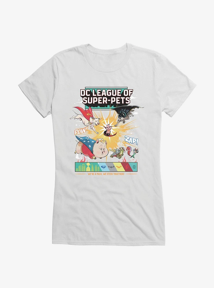 DC League of Super-Pets We Stick Together Comic Style Girls T-Shirt