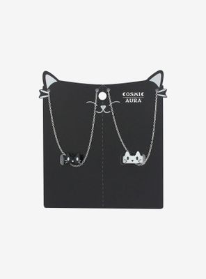 Black & White Cat Ring Best Friend Necklace Set