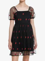 Cosmic Aura Embroidered Rose Mesh Mini Dress