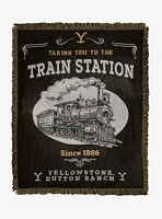 Yellowstone Train Station Woven Jacquard Throw Blanket