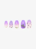 Lavender Pink Ombre Butterfly Faux Nail Set
