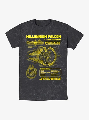 Star Wars Falcon Schematic Mineral Wash T-Shirt