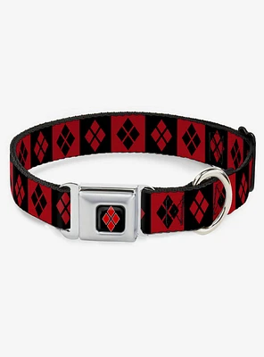 DC Comics Harley Quinn Diamond Blocks Seatbelt Buckle Dog Collar