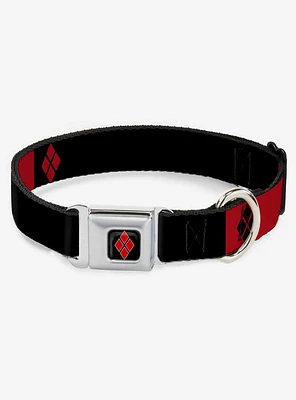 DC Comics Harley Quinn Diamonds Black Red White Seatbelt Buckle Dog Collar